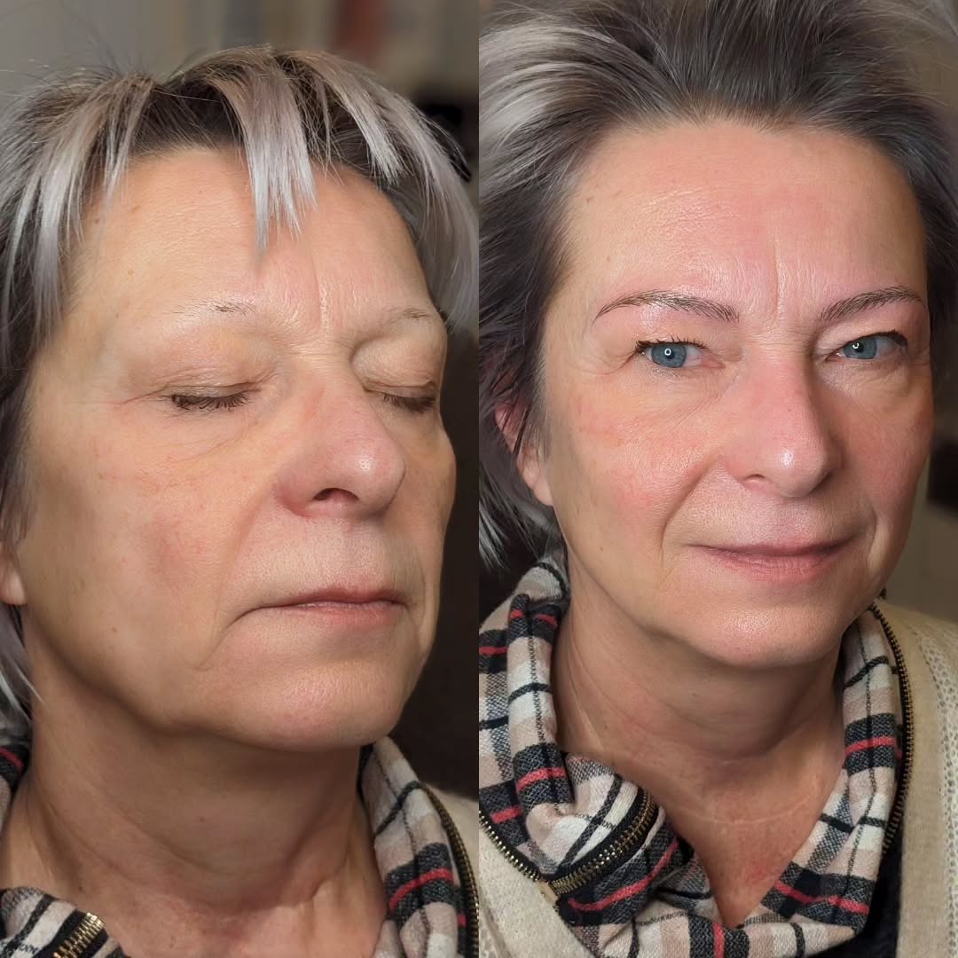 Vorher-nachher-Vergleich: Lifting-Effekt durch permanentes Make-up.
