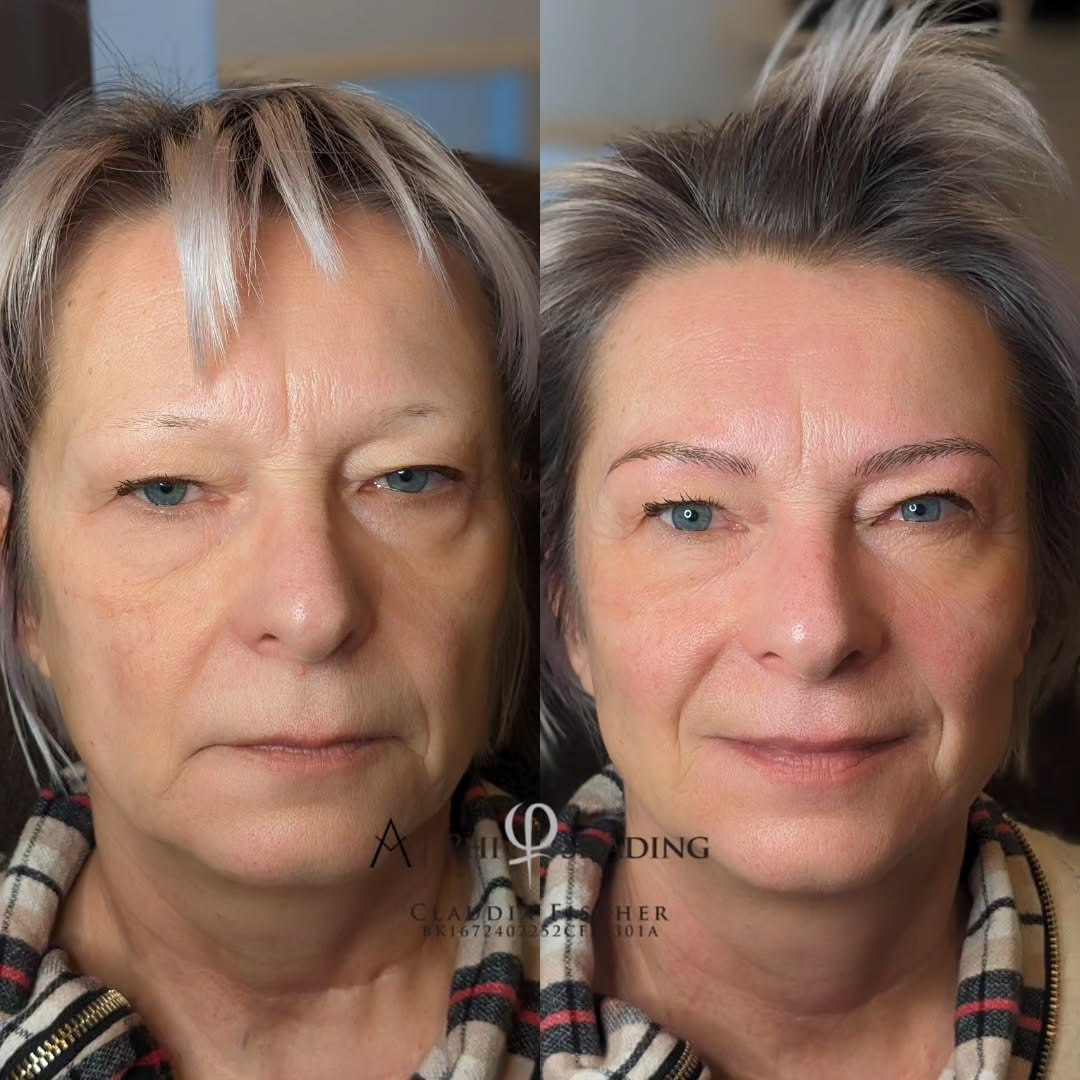 Vorher-und-nachher Vergleich der Gesichtsbehandlung bei permanenter Make-up.